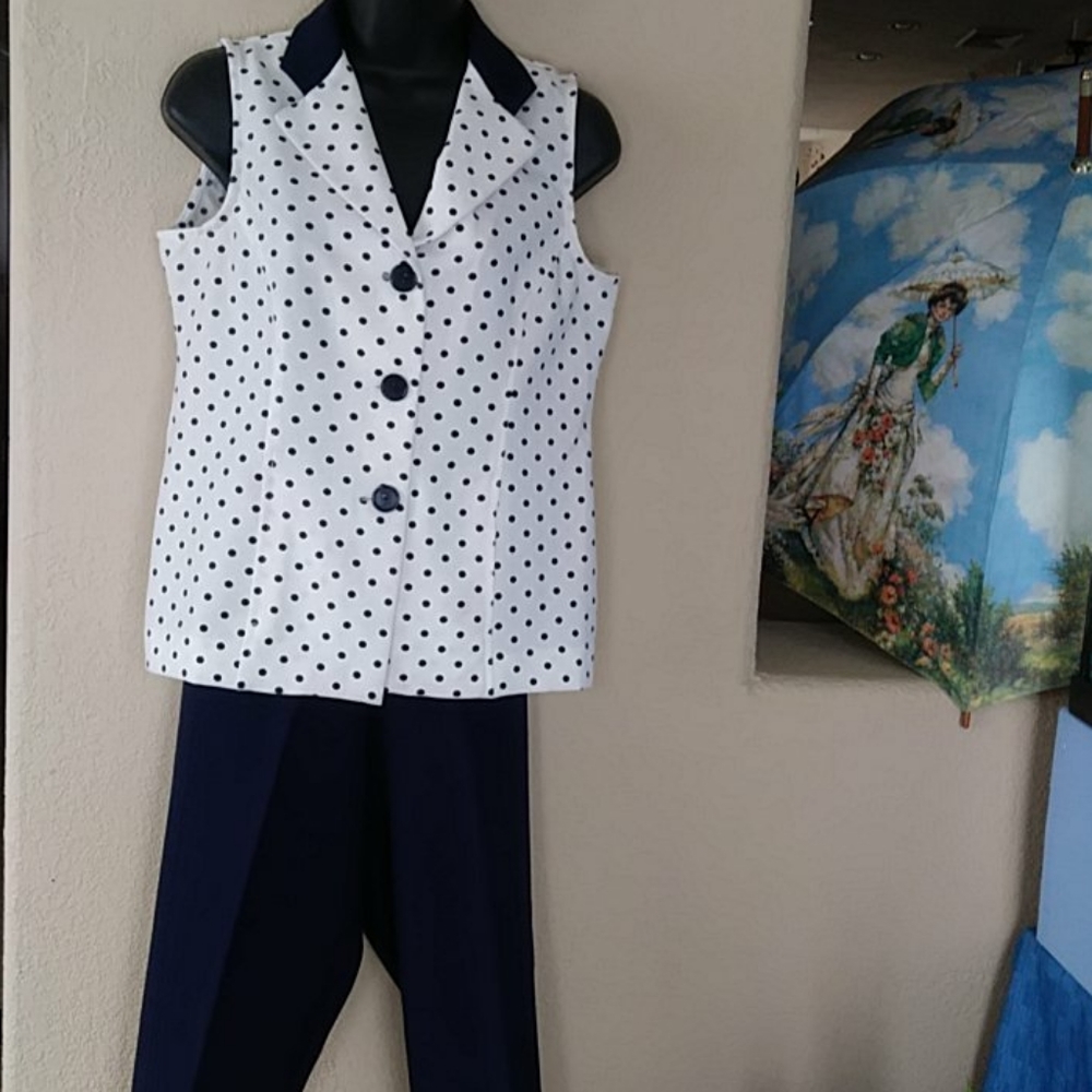 Two Piece Navy & White with Navy Polk A Dots Set
